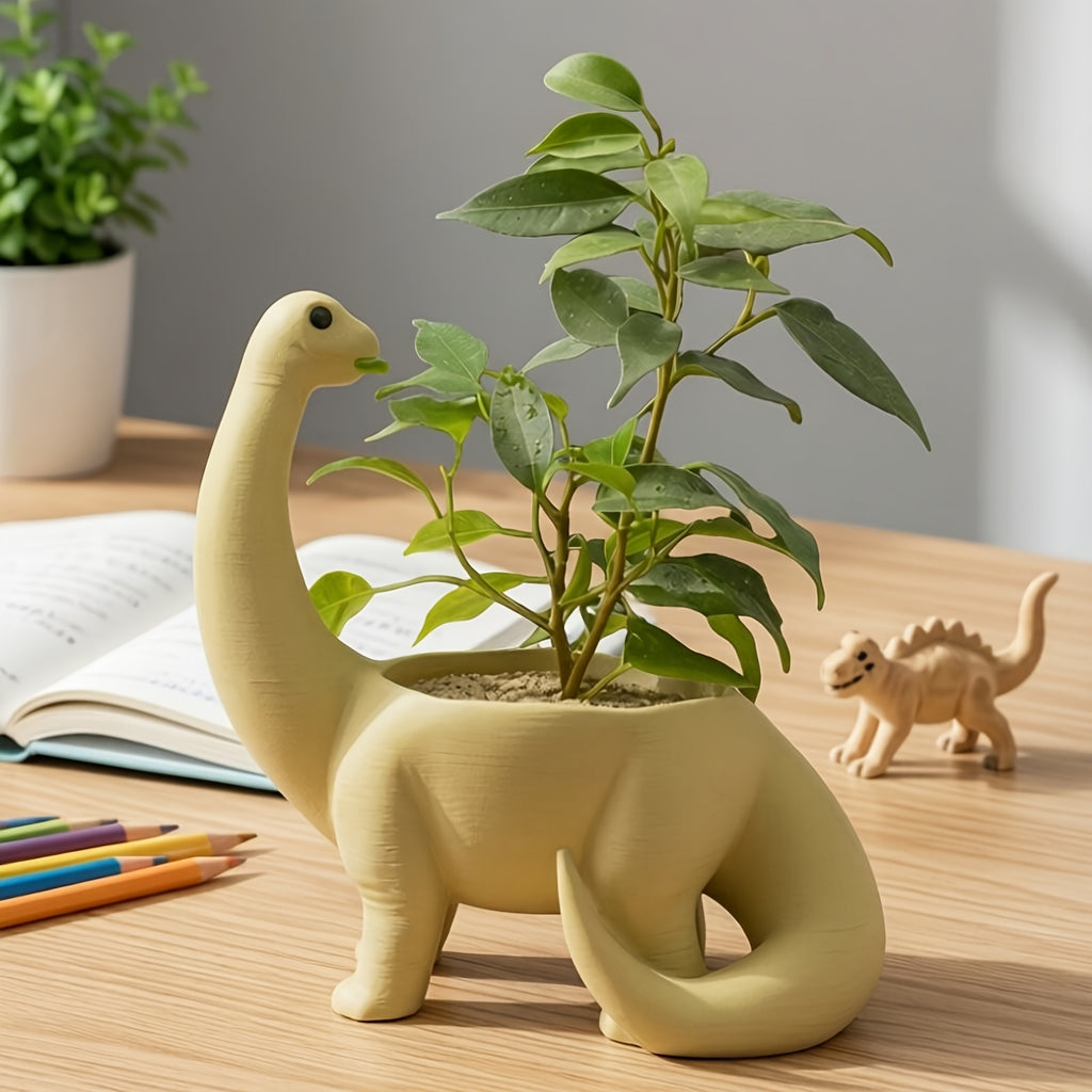 Pot de fleur dinosaure beige 14 cm avec trou de drainage