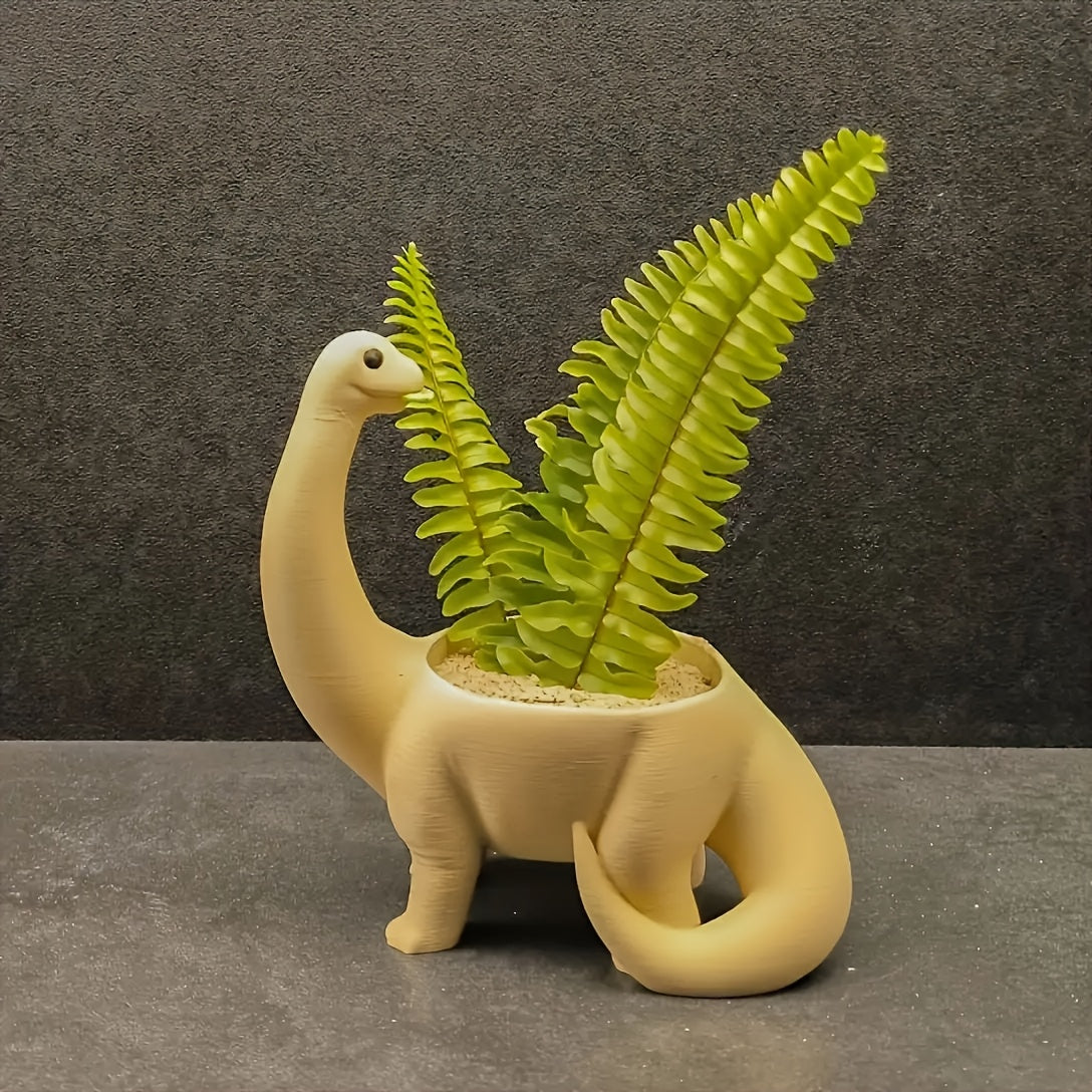 Pot de fleur dinosaure beige 14 cm avec trou de drainage