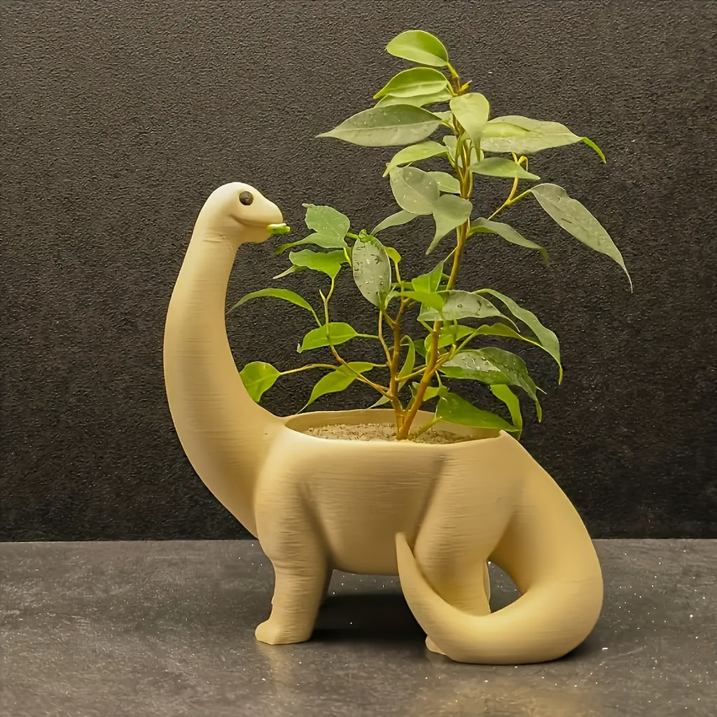 Pot de fleur dinosaure beige 14 cm avec trou de drainage
