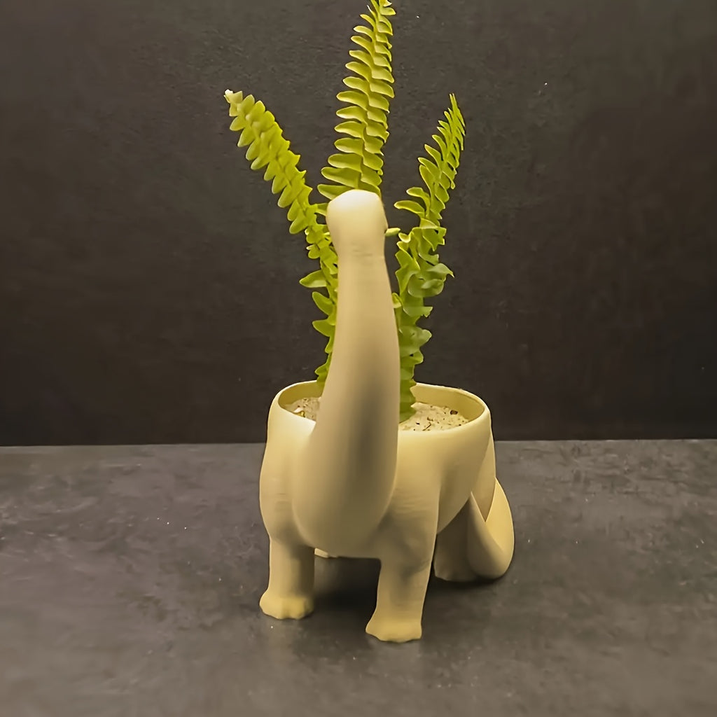 Pot de fleur dinosaure beige 14 cm avec trou de drainage