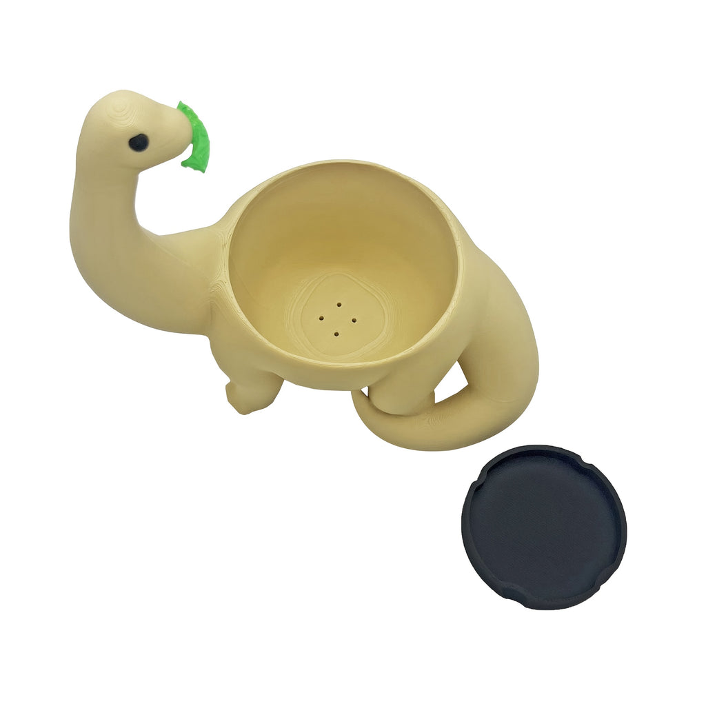 Pot de fleur dinosaure beige 14 cm avec trou de drainage