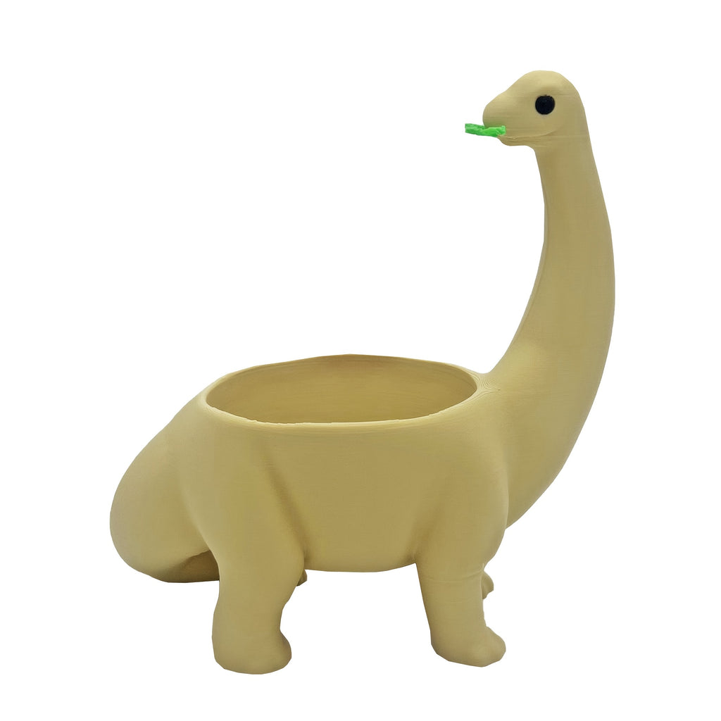 Pot de fleur dinosaure beige 14 cm avec trou de drainage