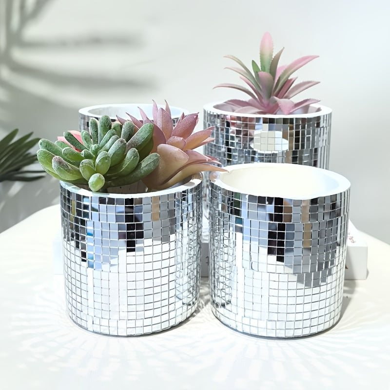 Pot de fleur disco argenté Ø 9 cm à double fond drainant