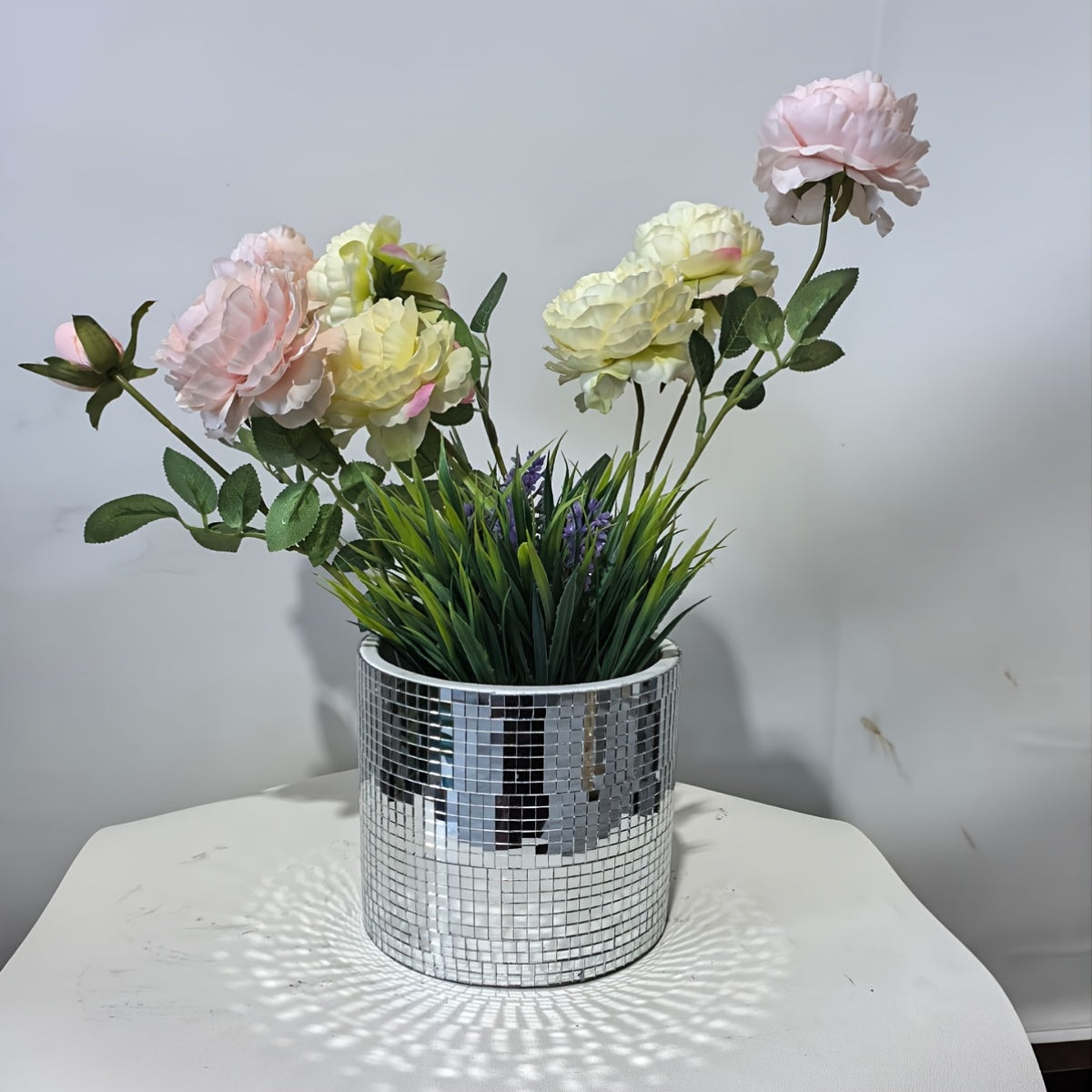 Pot de fleur disco argenté Ø 9 cm à double fond drainant
