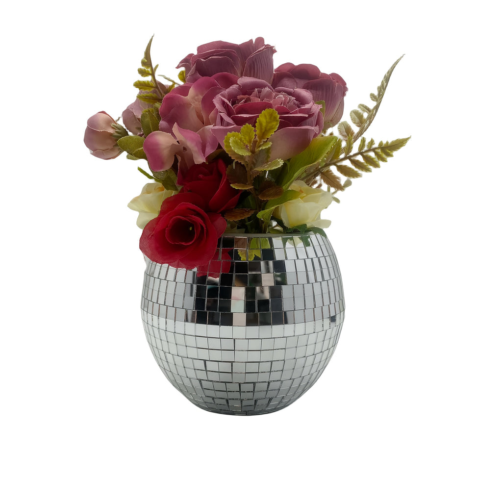 Pot de fleur disco Ø 15 cm à réserve d'eau, effet miroir