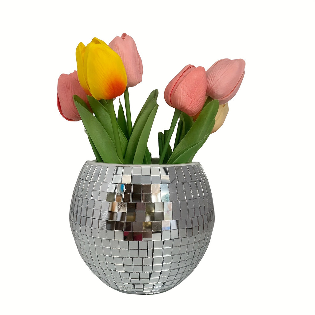 Pot de fleur disco Ø 15 cm à réserve d'eau, effet miroir