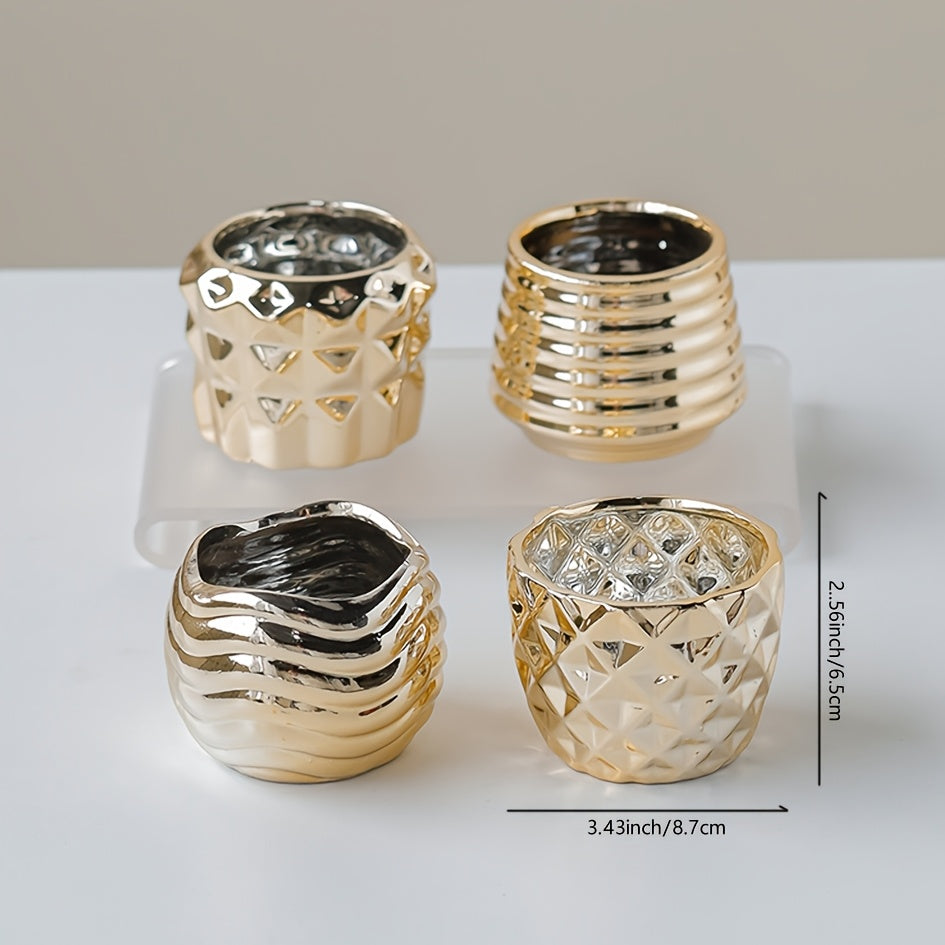 Ensemble de 4 pots de fleurs en céramique dorée
