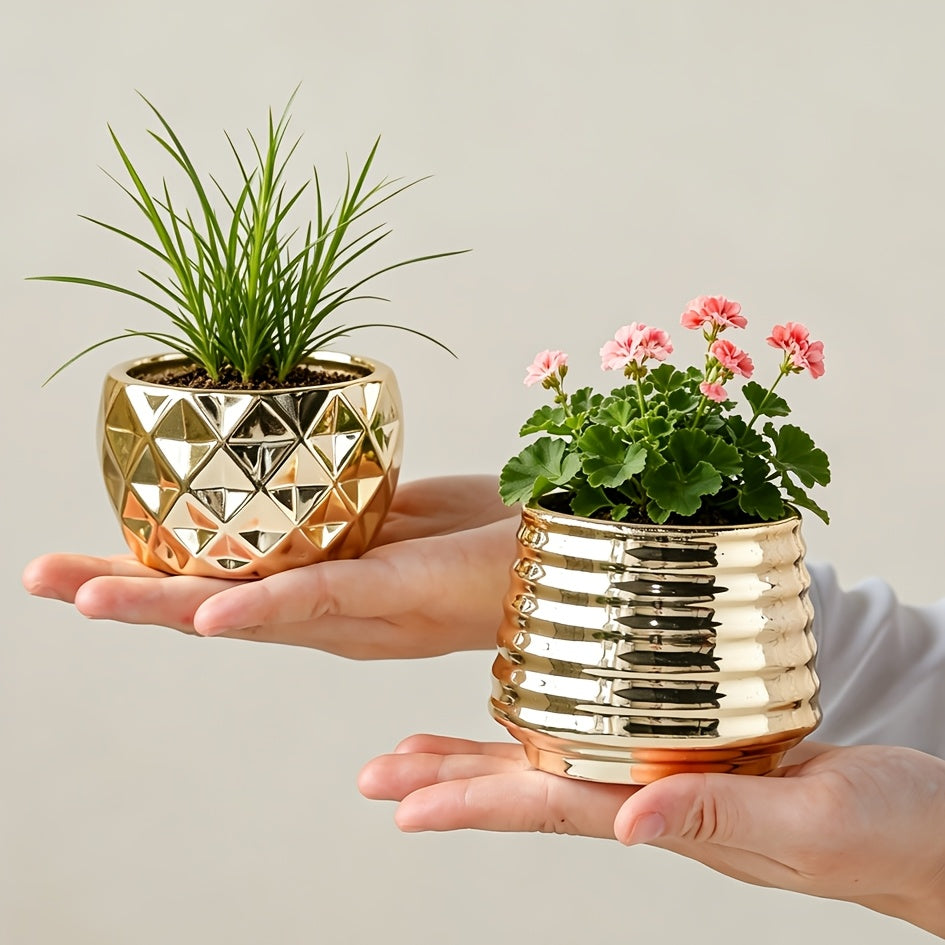 Pot de fleur doré en céramique — lot de 4 mini pots ronds