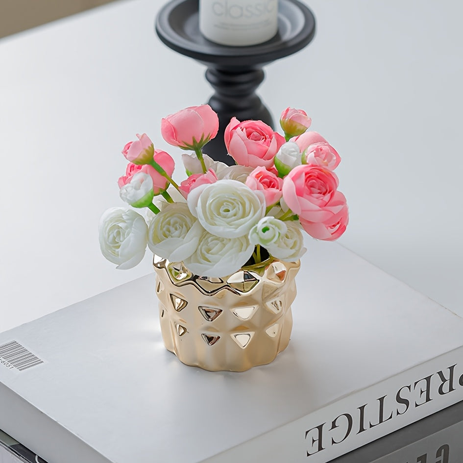 Pot de fleur doré en céramique — lot de 4 mini pots ronds