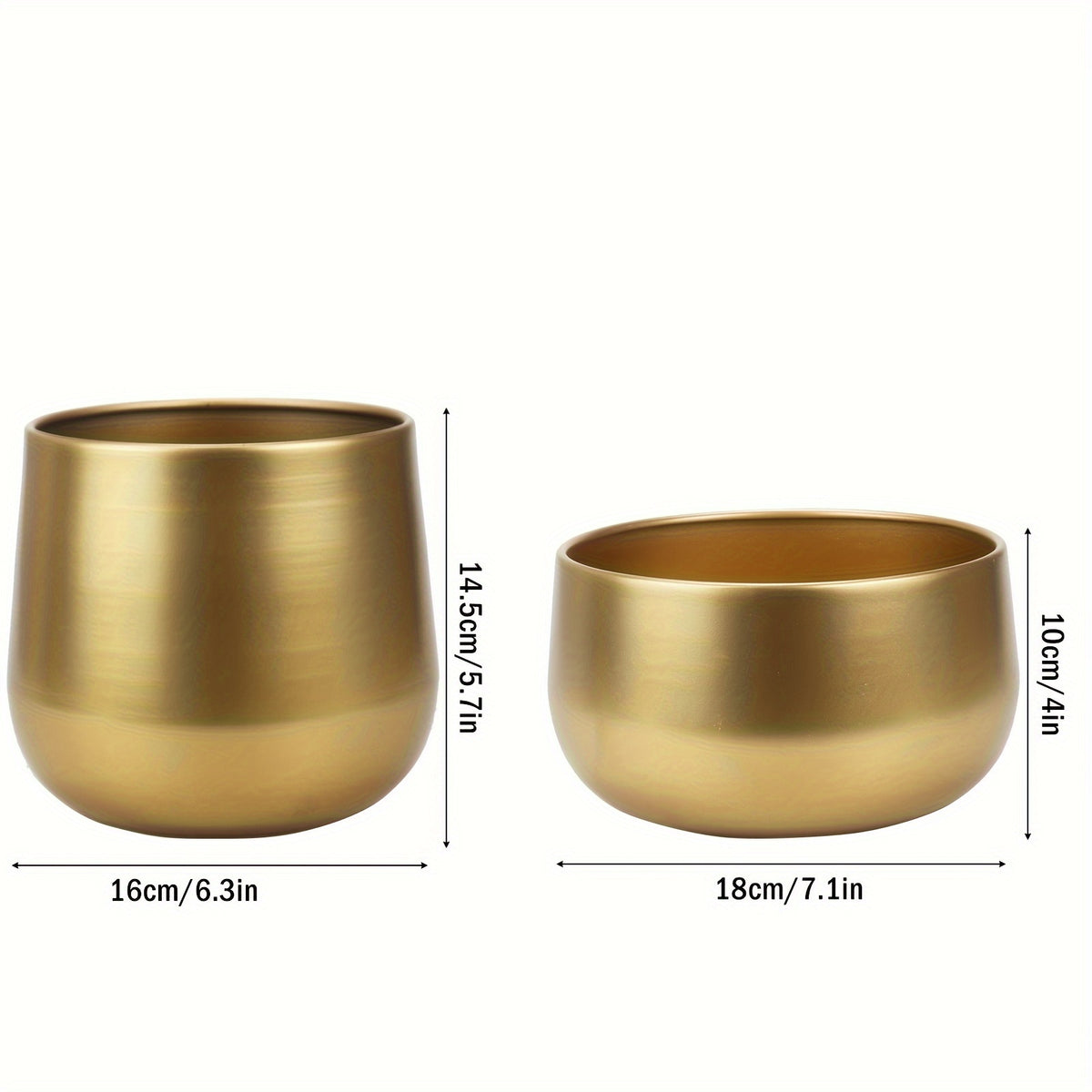 Pot de fleur doré en métal Ø 16 cm avec trou de drainage