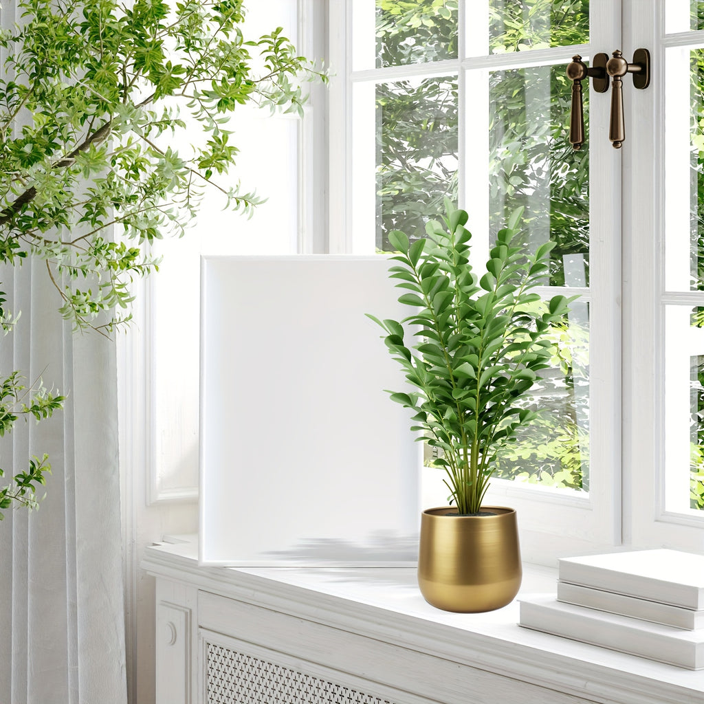 Pot de fleur doré en métal Ø 16 cm avec trou de drainage