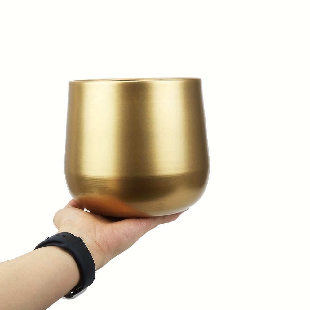 Pot de fleur doré en métal Ø 16 cm avec trou de drainage