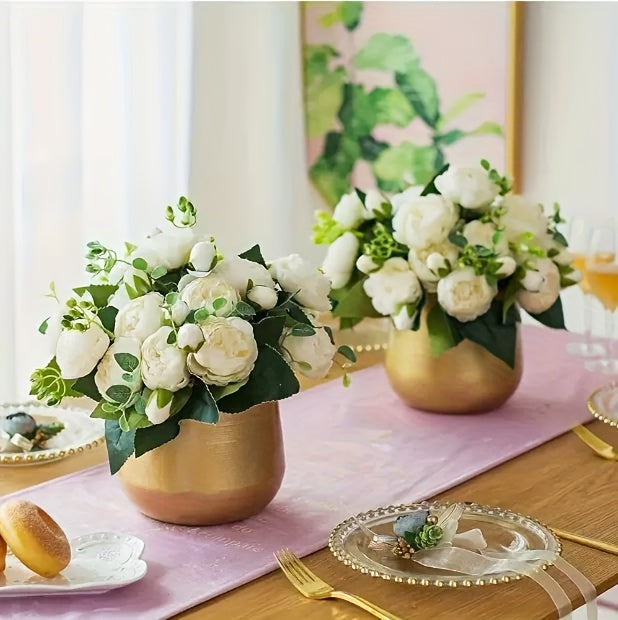 Pot de fleur doré en métal — lot de 2 avec trou de drainage