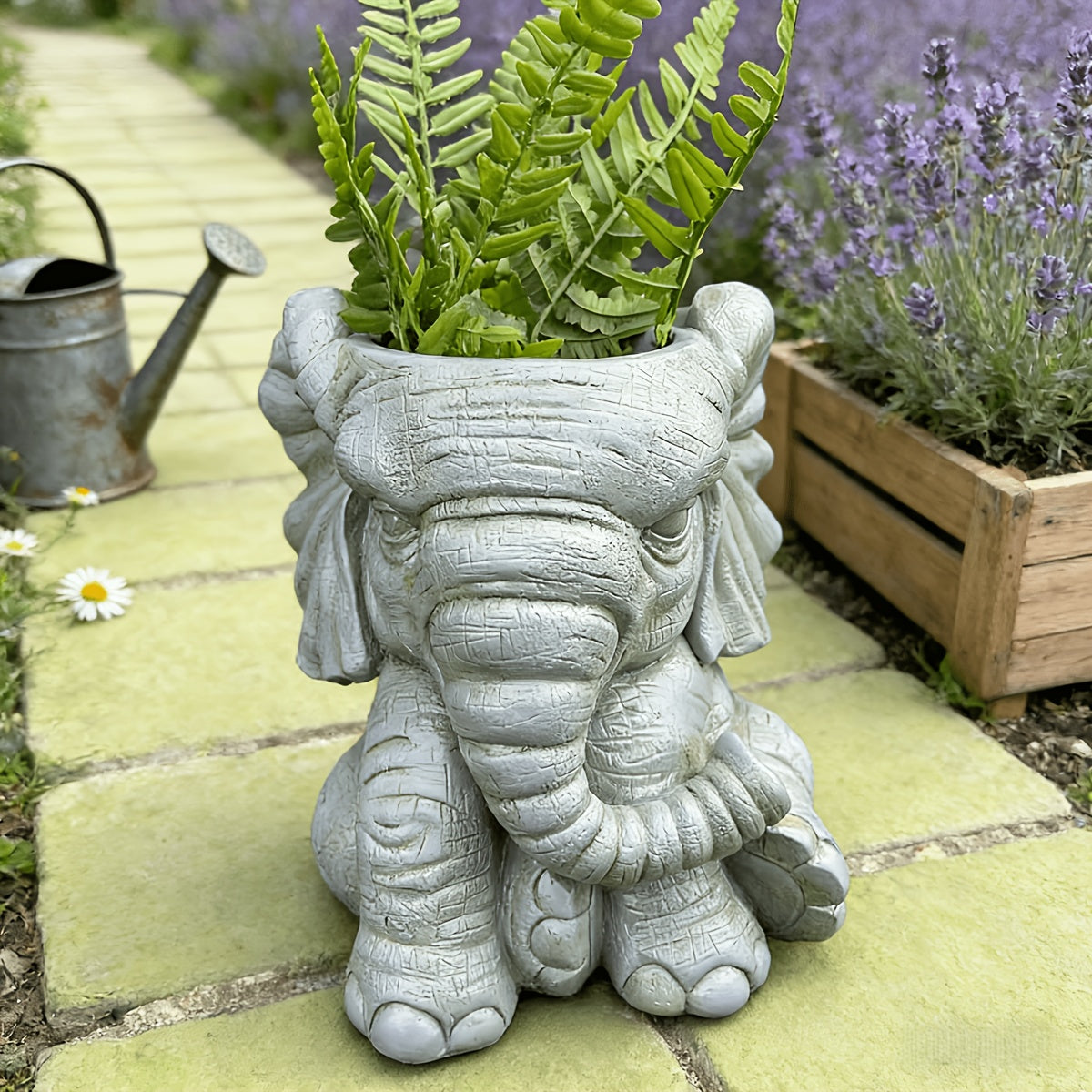 Pot de fleur éléphant en résine effet pierre — gris, 16 cm