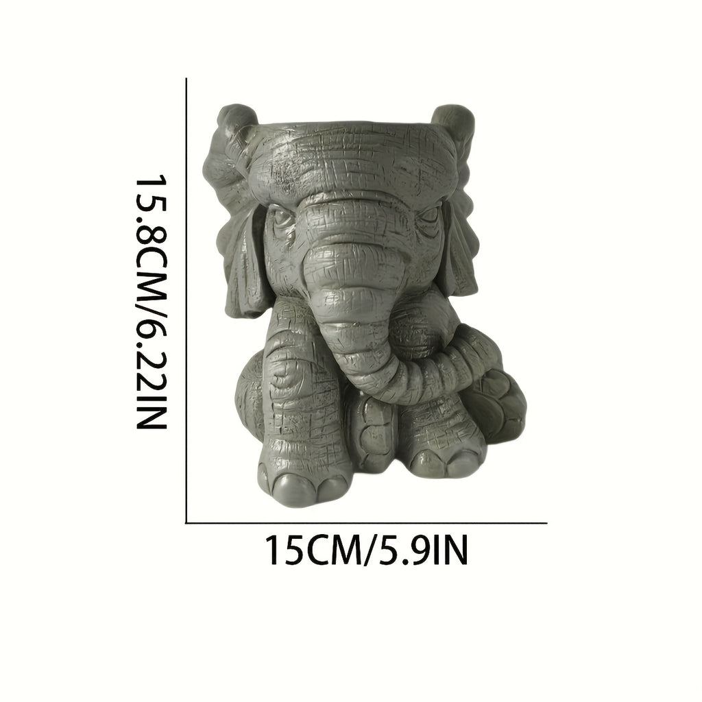Pot de fleur éléphant en résine effet pierre — gris, 16 cm