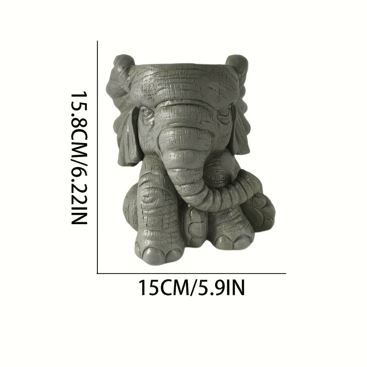 Pot de fleur éléphant en résine effet pierre — gris, 16 cm