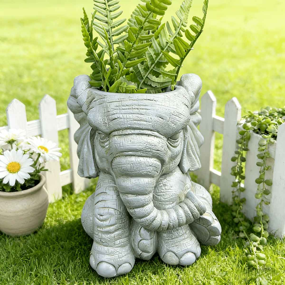 Pot de fleur éléphant en résine effet pierre — gris, 16 cm