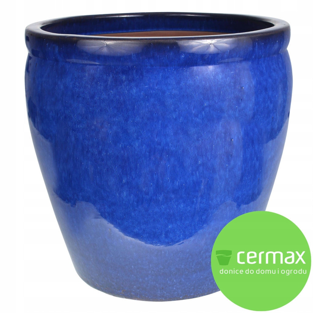 Pot de fleur extérieur céramique bleue Ø 20 cm résistant au gel