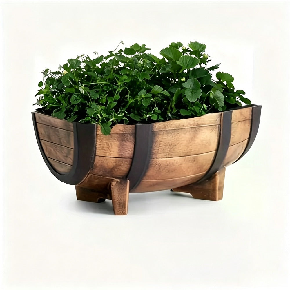 Pot de fleur extérieur 41 cm effet demi-tonneau vintage + 10 godets