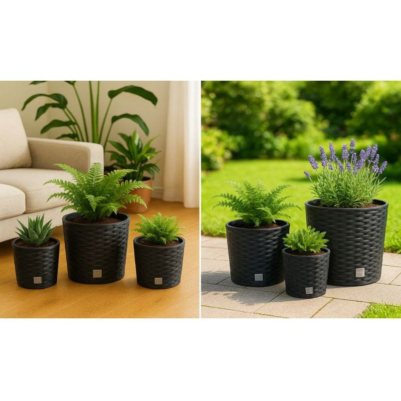 Pot de fleur extérieur effet rotin avec insert Ø 20 à 40 cm