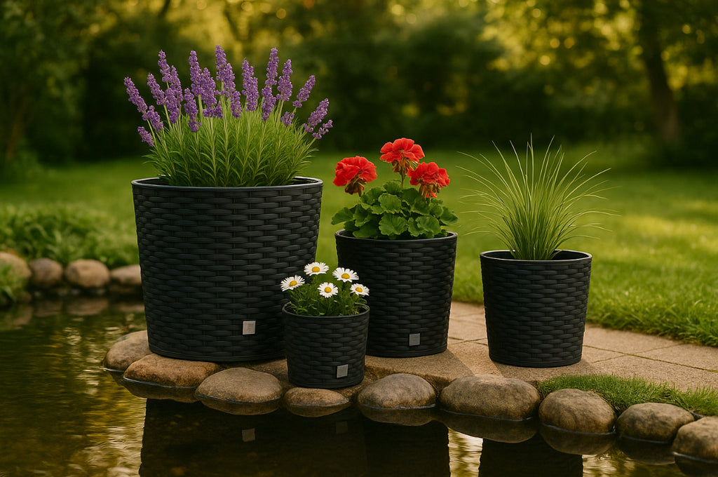 Pot de fleur extérieur effet rotin avec insert Ø 20 à 40 cm