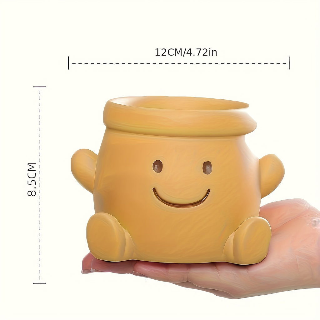 Pot de fleur extérieur en résine Ø 12 cm — visage souriant
