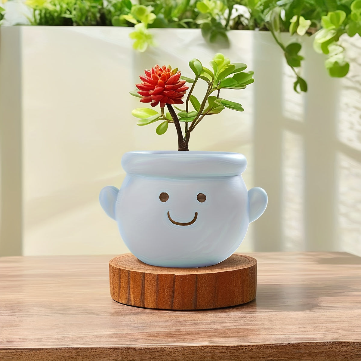 Pot de fleur extérieur en résine Ø 12 cm — visage souriant