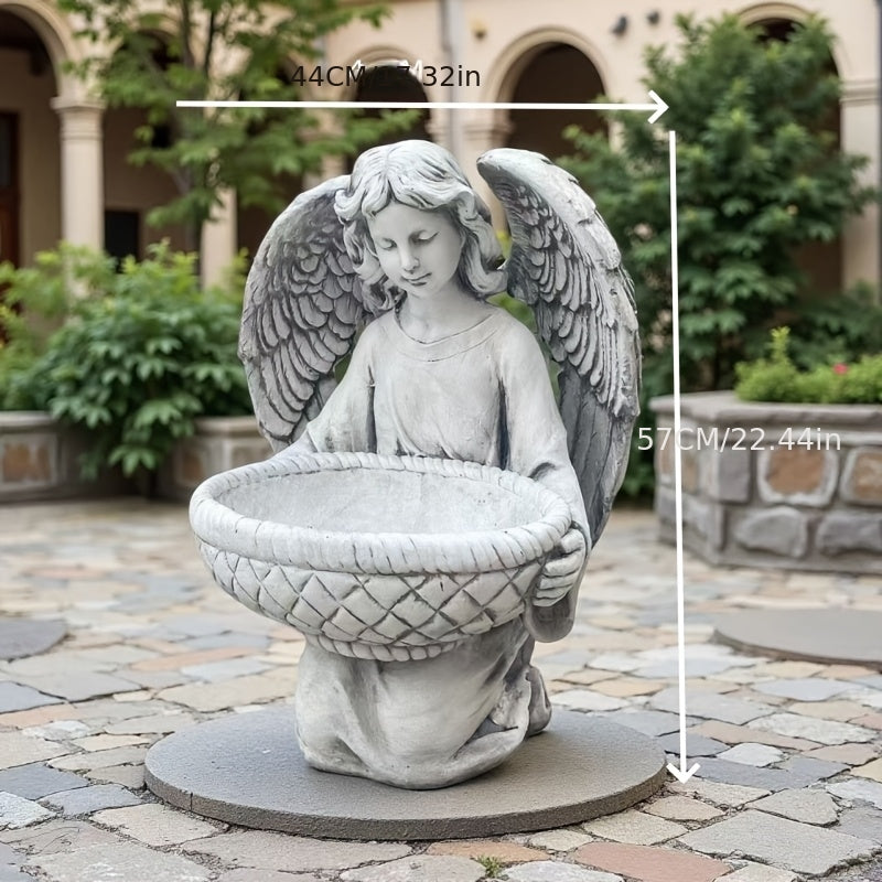 Pot de fleur extérieur ange en résine 44 cm gris effet pierre
