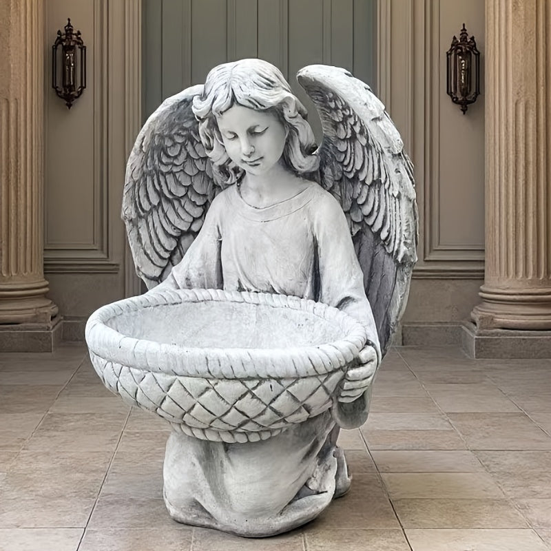 Pot de fleur extérieur ange en résine 44 cm gris effet pierre