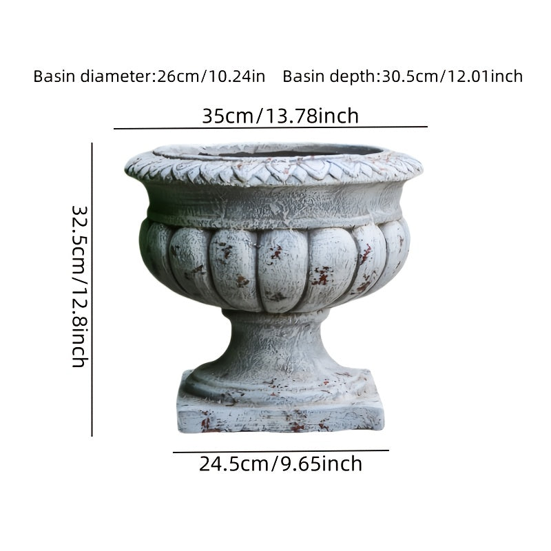 Pot de fleur extérieur vasque romaine grise vieillie 35 cm