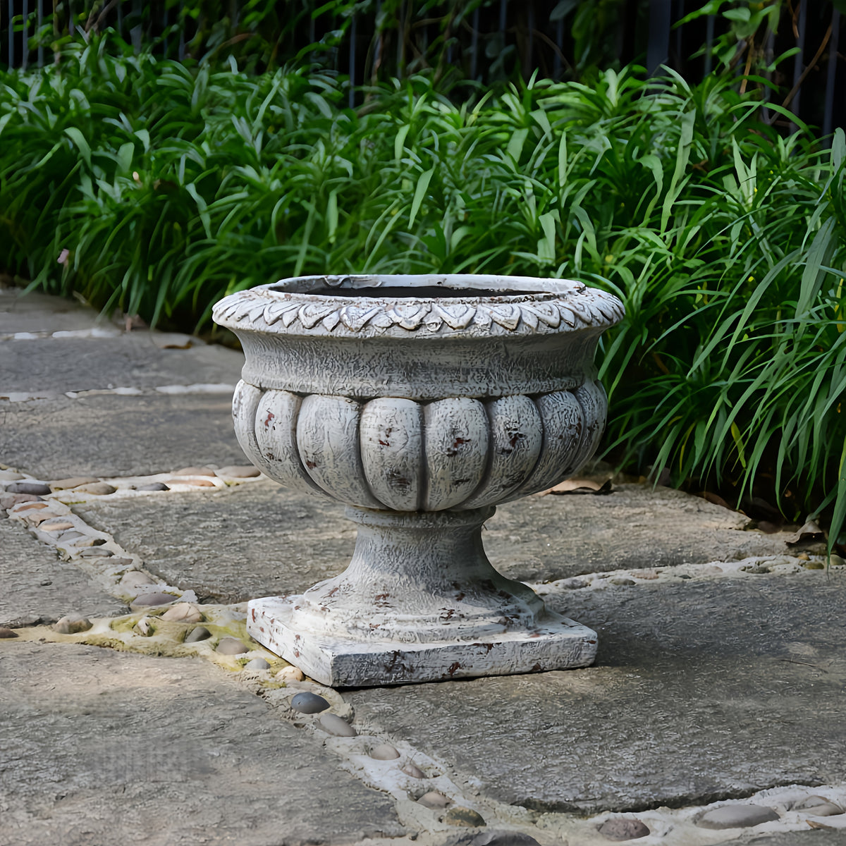 Pot de fleur extérieur vasque romaine grise vieillie 35 cm