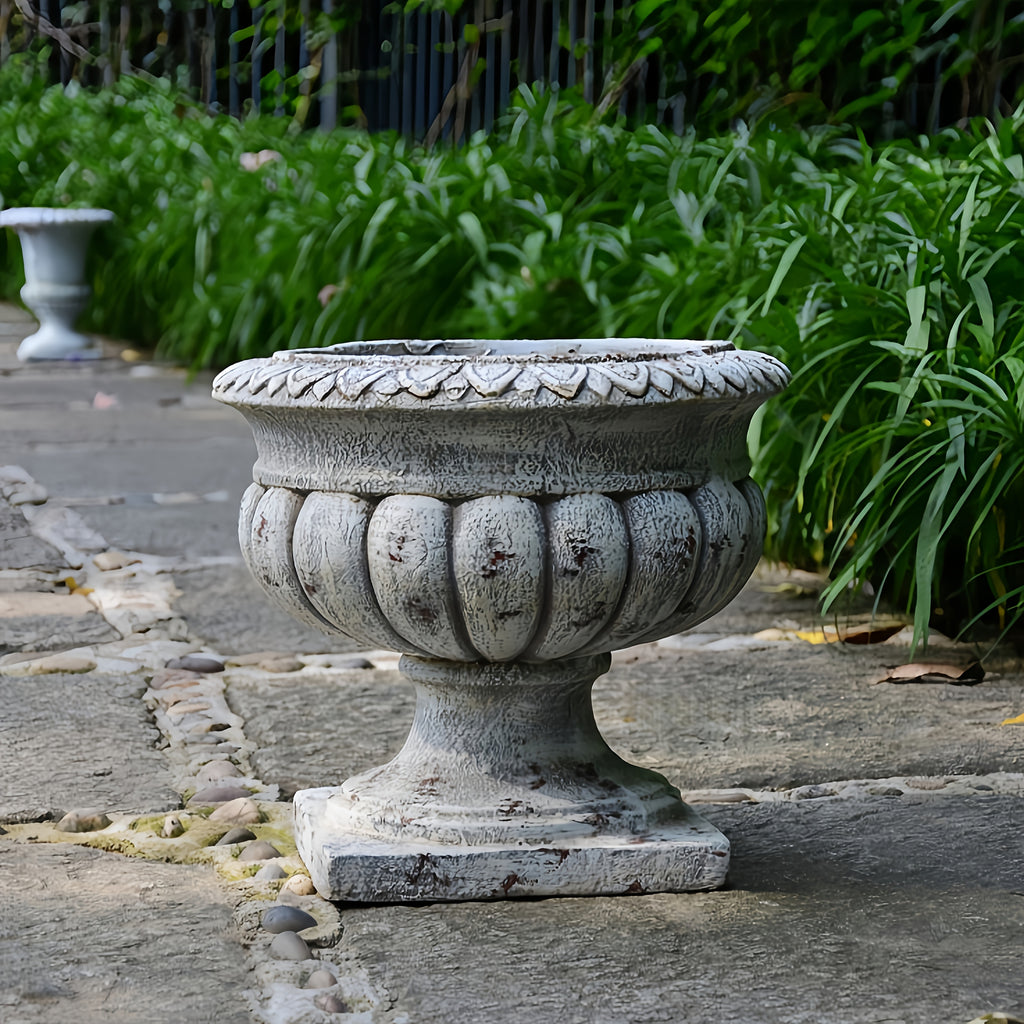 Pot de fleur extérieur vasque romaine grise vieillie 35 cm