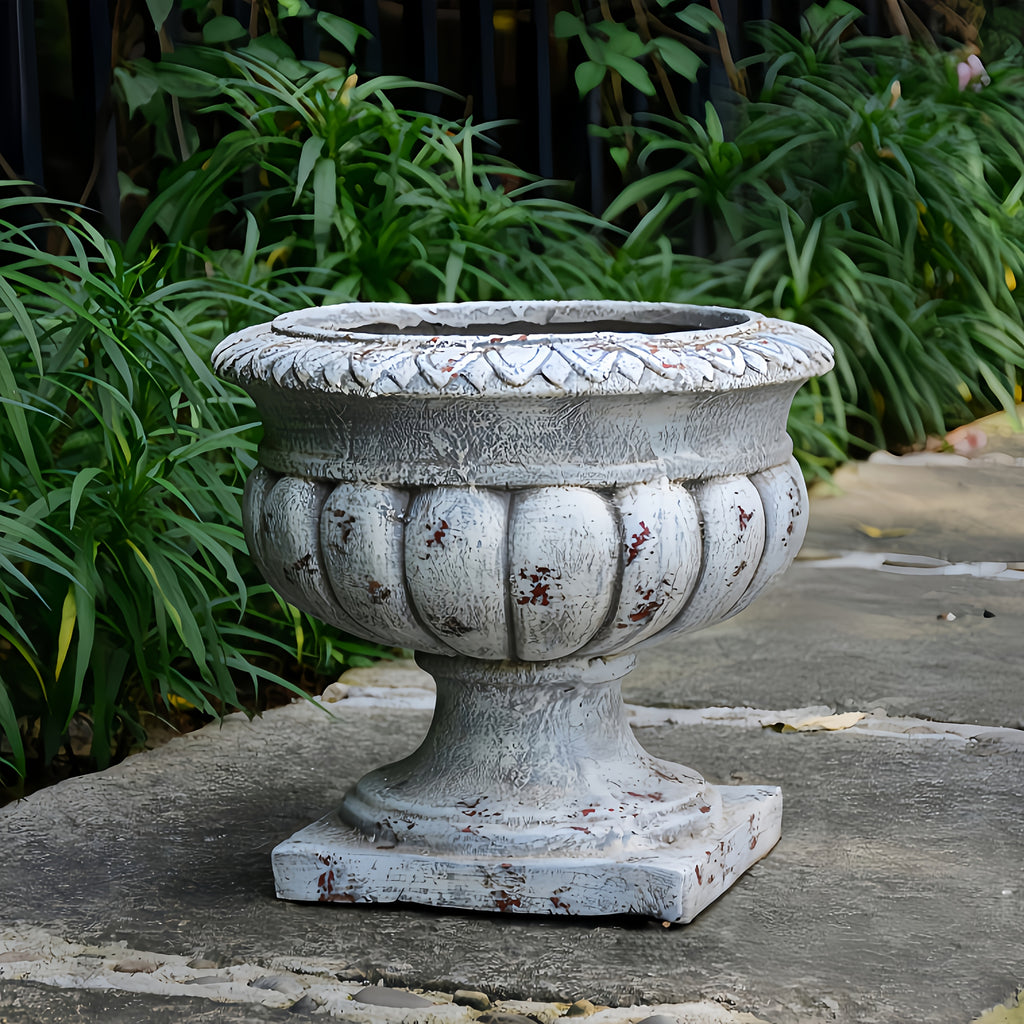 Pot de fleur extérieur vasque romaine grise vieillie 35 cm