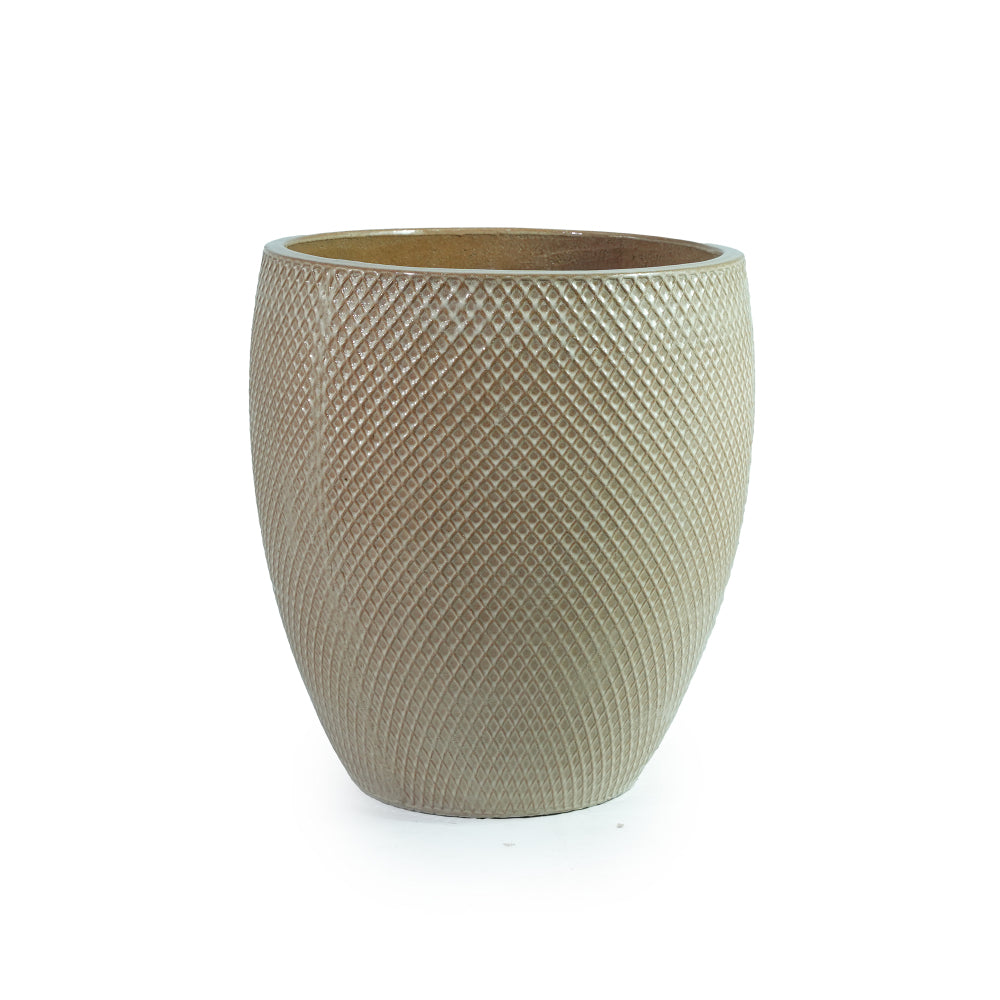 Pot de fleur extérieur XXL en céramique beige à relief losange