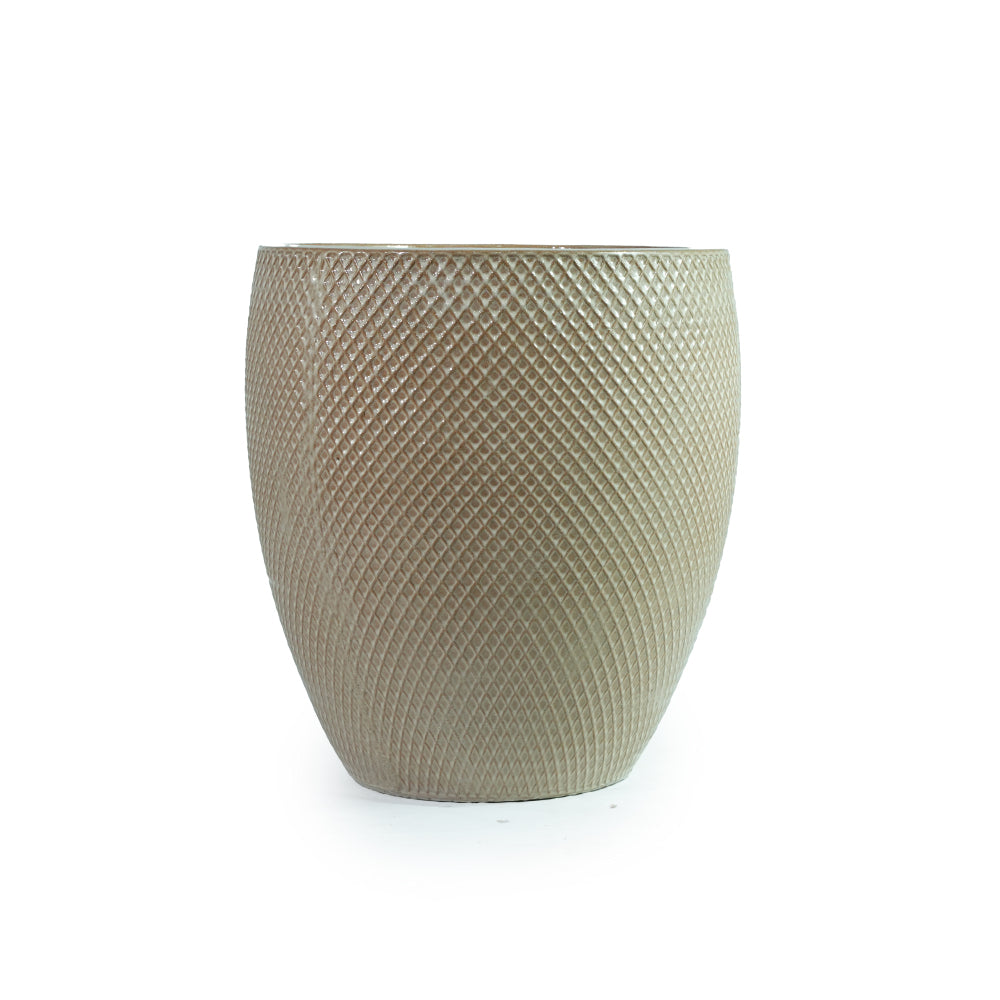 Pot de fleur extérieur XXL en céramique beige à relief losange