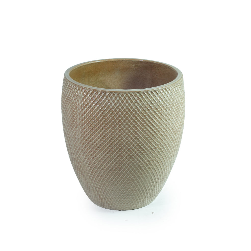 Pot de fleur extérieur XXL en céramique beige à relief losange