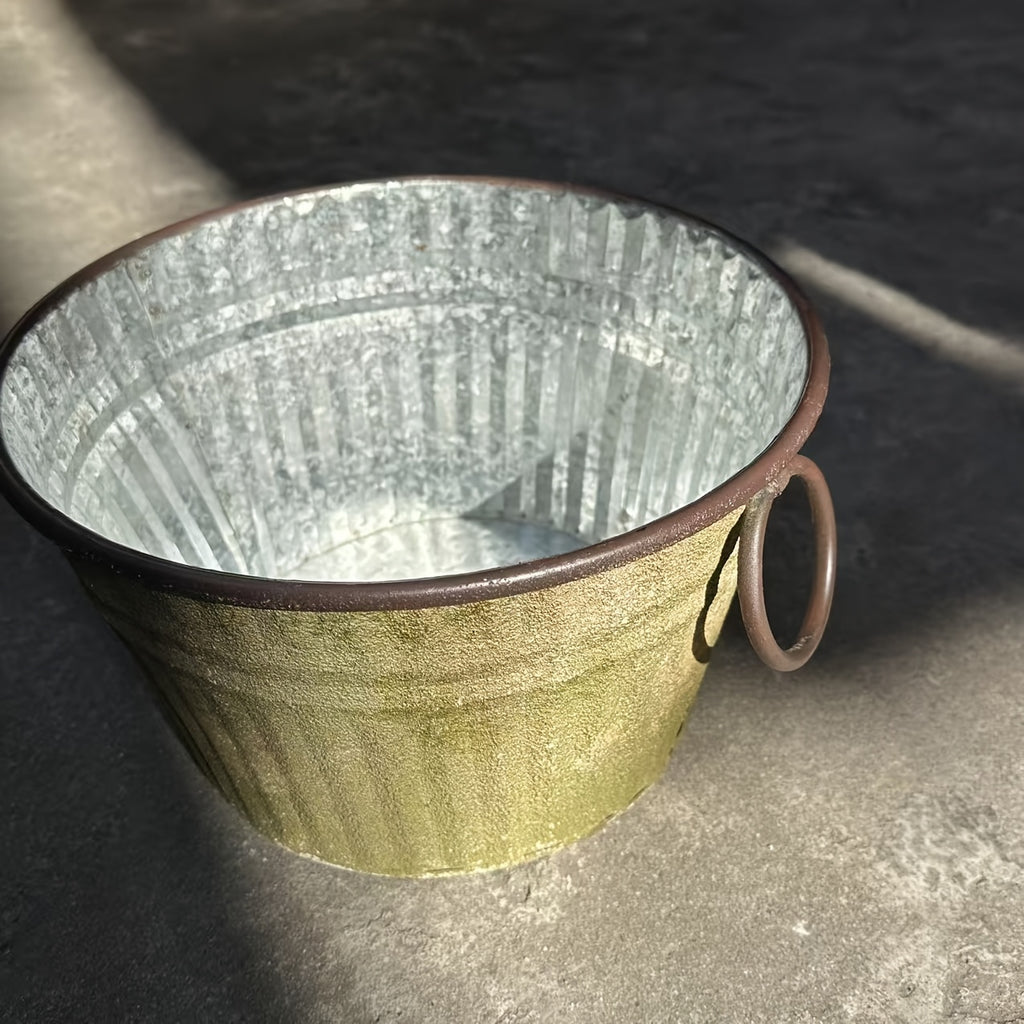Pot de fleur en fer patiné vert mousse Ø 30 cm à deux anses