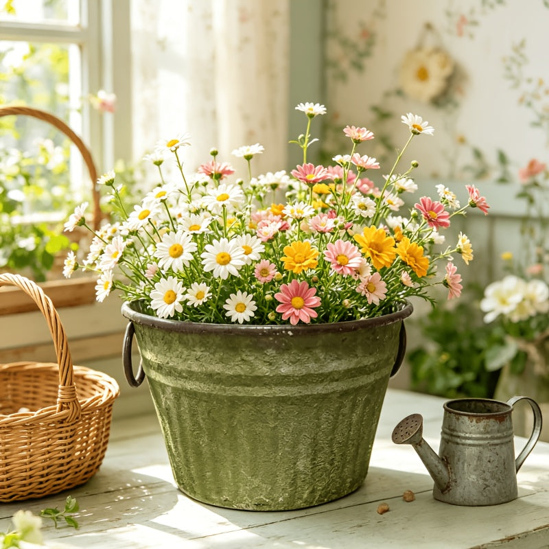 Pot de fleur en fer patiné vert mousse Ø 30 cm à deux anses