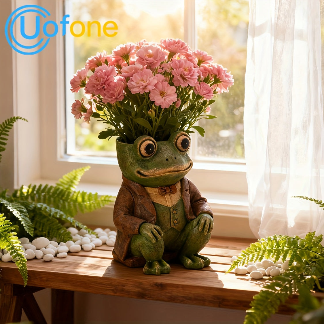 Pot de fleur grenouille en résine — statue de jardin 21 cm