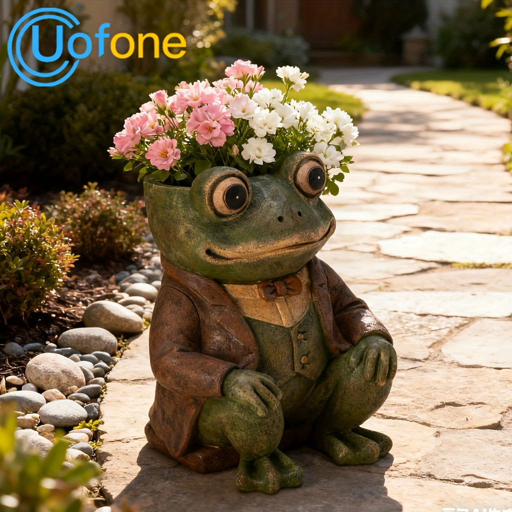 Pot de fleur grenouille en résine — statue de jardin 21 cm