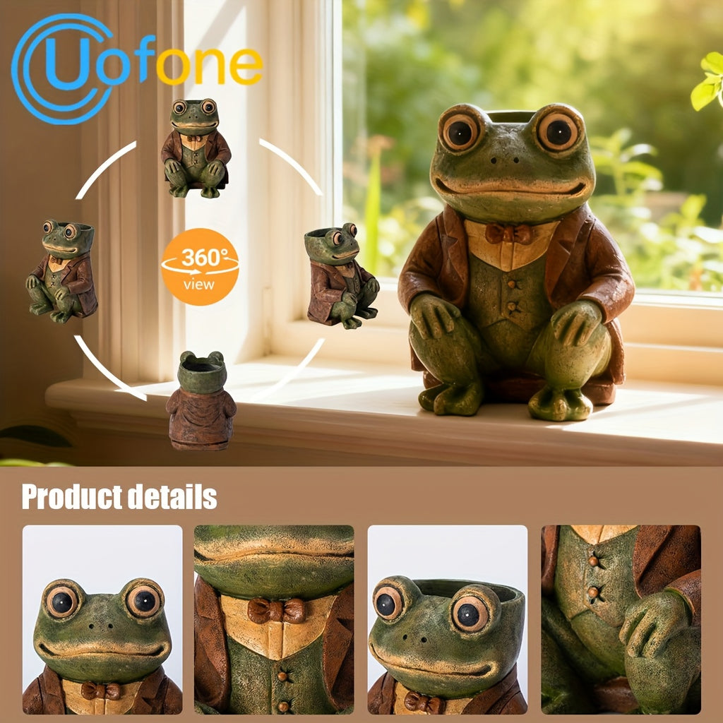 Pot de fleur grenouille en résine — statue de jardin 21 cm