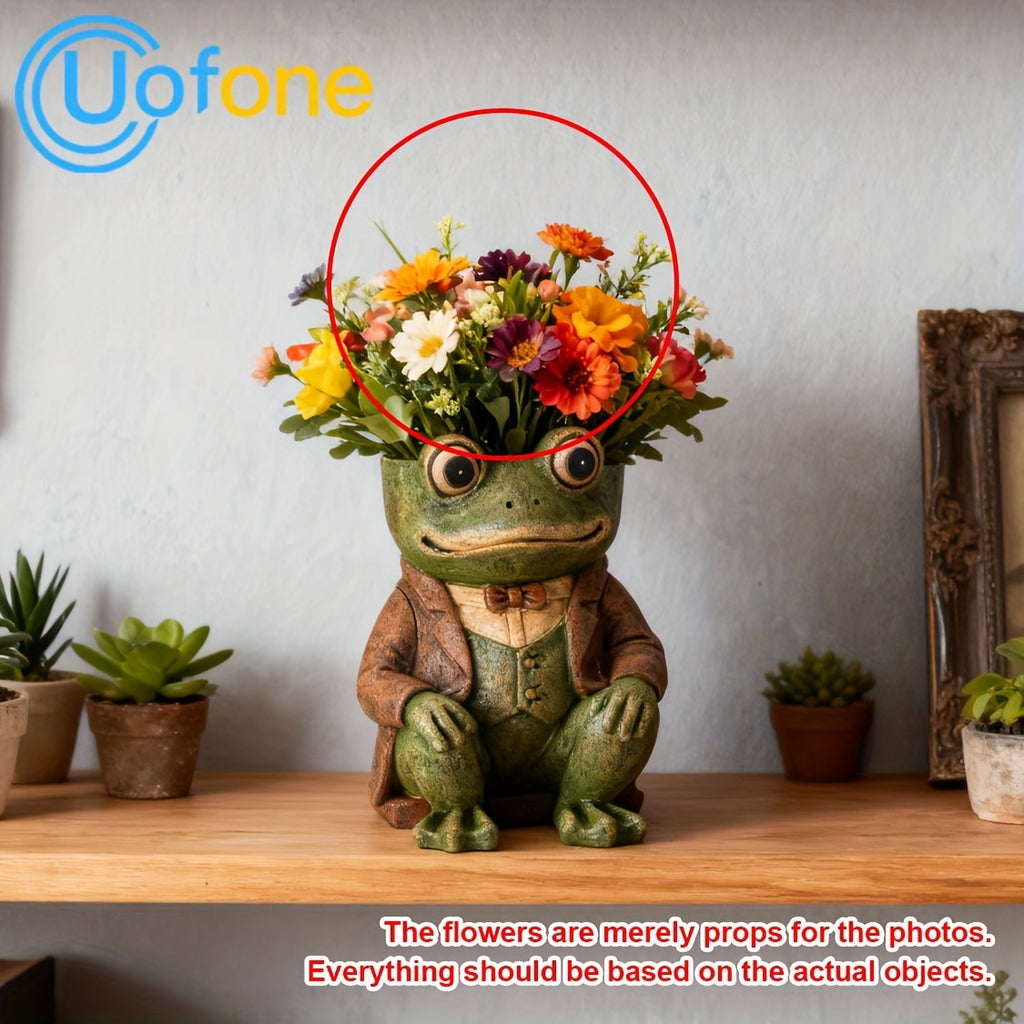 Pot de fleur grenouille en résine — statue de jardin 21 cm