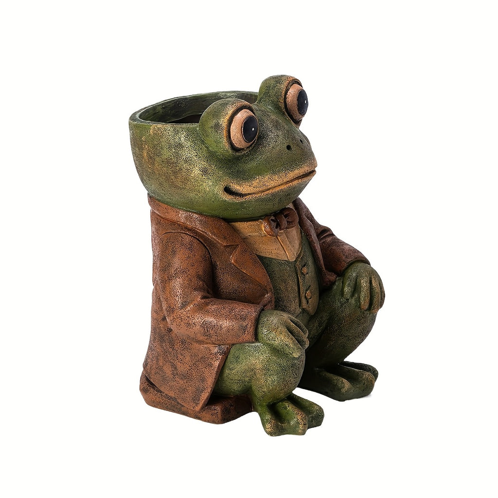 Pot de fleur grenouille en résine — statue de jardin 21 cm