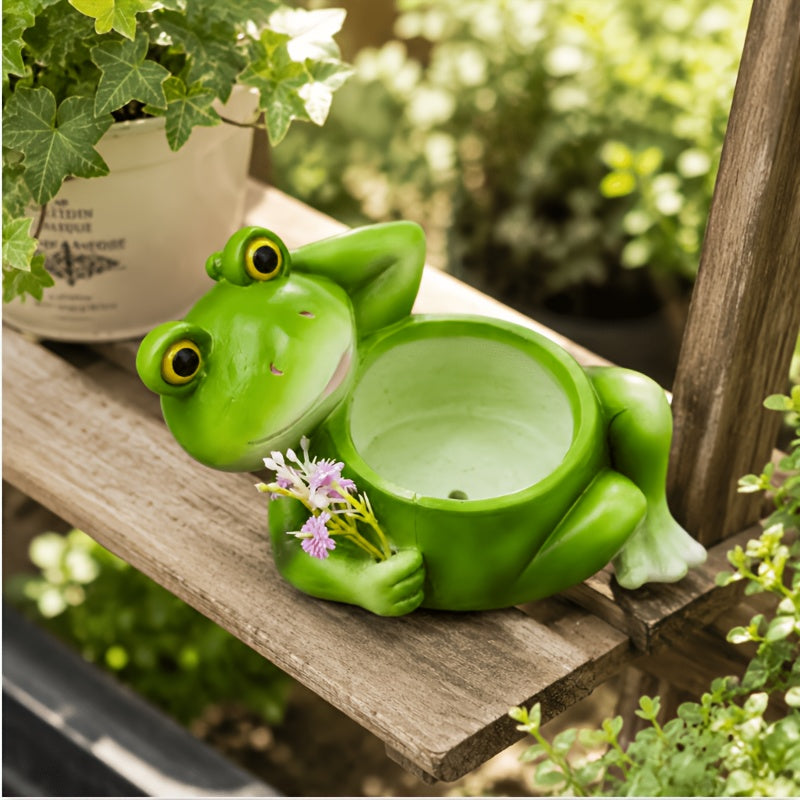 Pot de fleur grenouille en résine vert 16 cm pour succulente