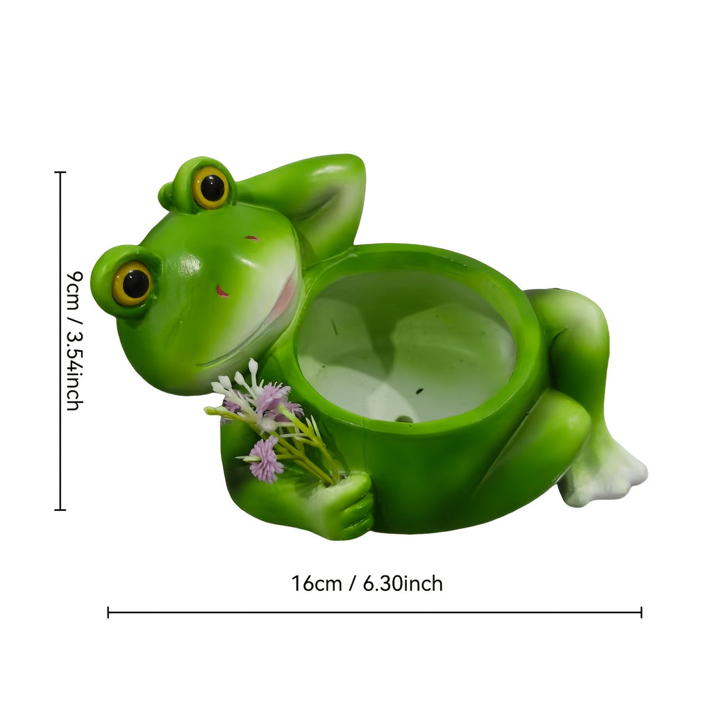 Pot de fleur grenouille en résine vert 16 cm pour succulente