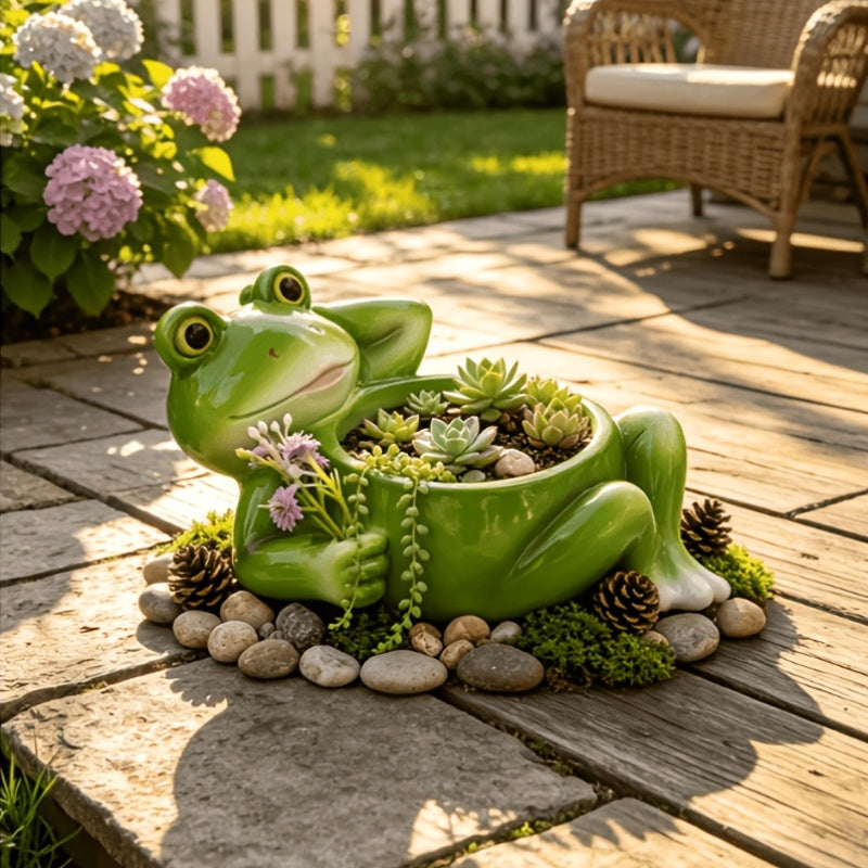 Pot de fleur grenouille en résine vert 16 cm pour succulente