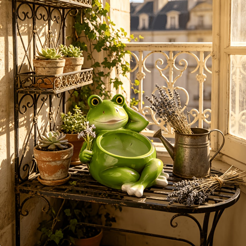 Pot de fleur grenouille en résine vert 16 cm pour succulente