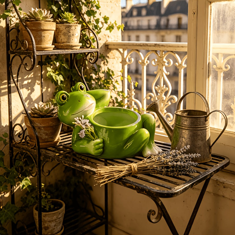 Pot de fleur grenouille en résine vert 16 cm pour succulente
