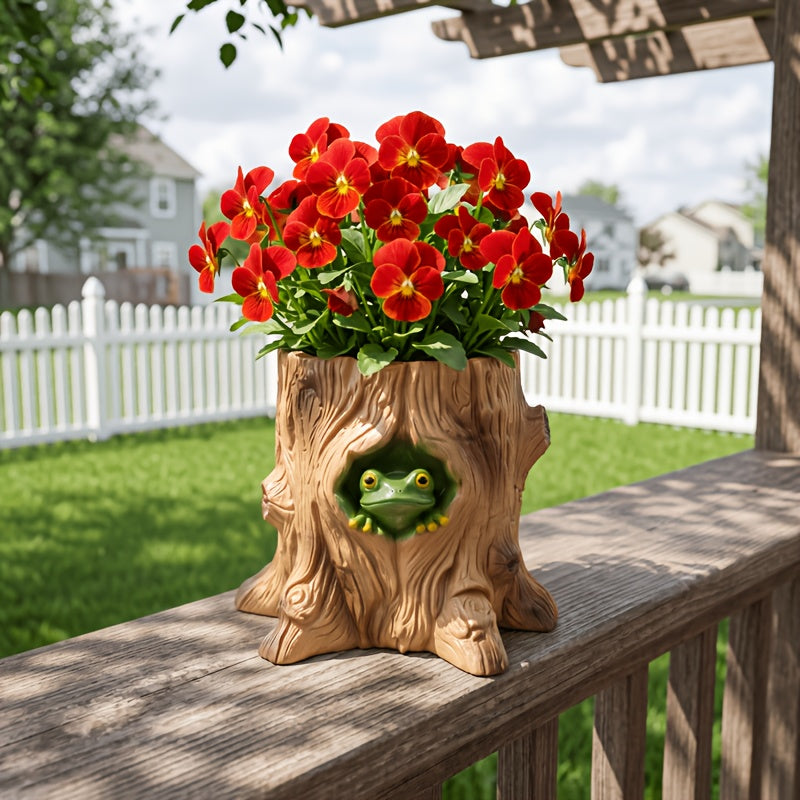 Pot de fleur grenouille façon tronc d'arbre Ø 9 cm résine