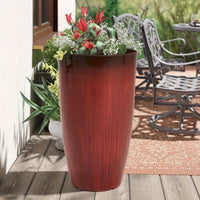 Pot de fleur haut rouge laqué effet bois veiné Ø 30 × H 53 cm